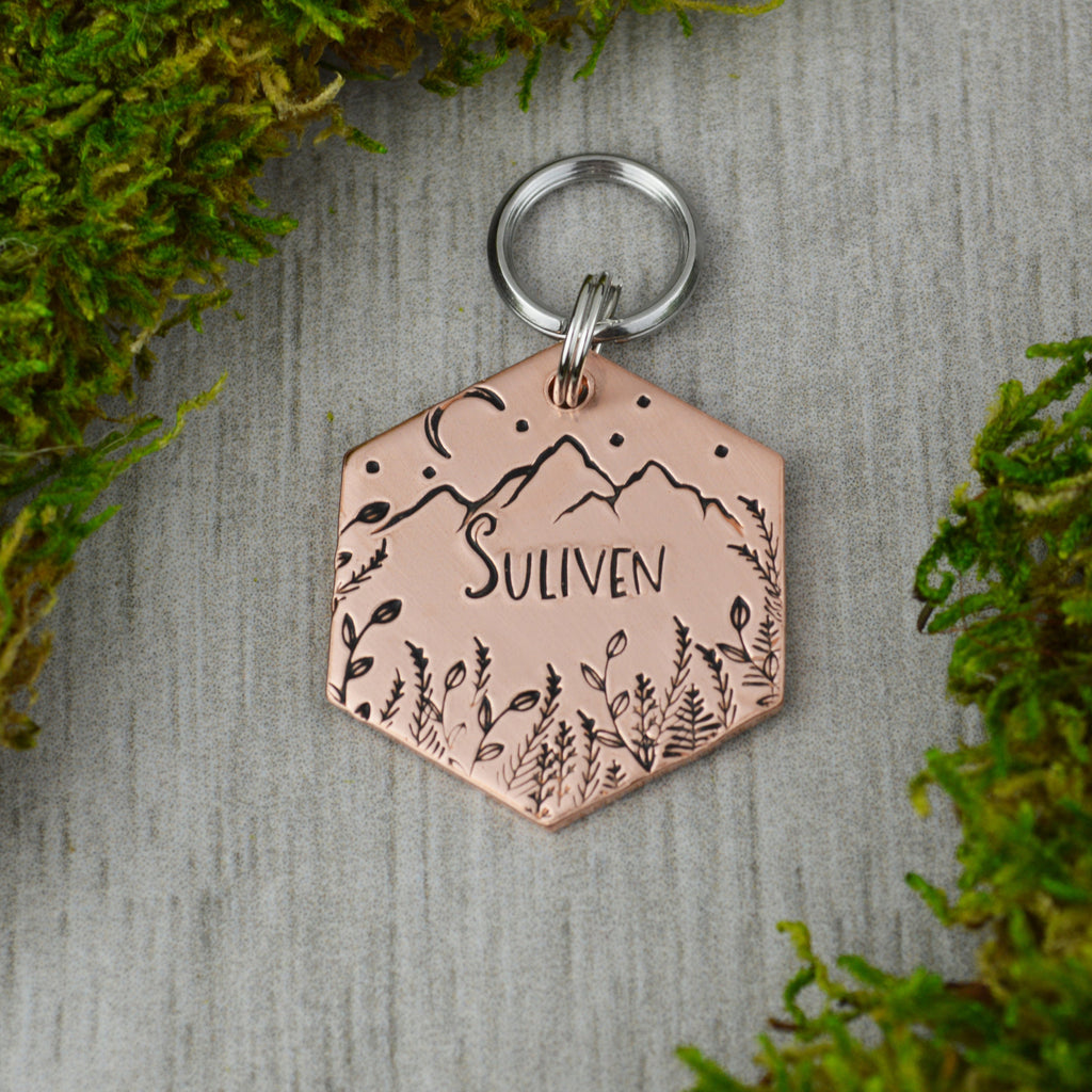 Mountain Meadows Handstamped Hexagon Pet ID Tag 