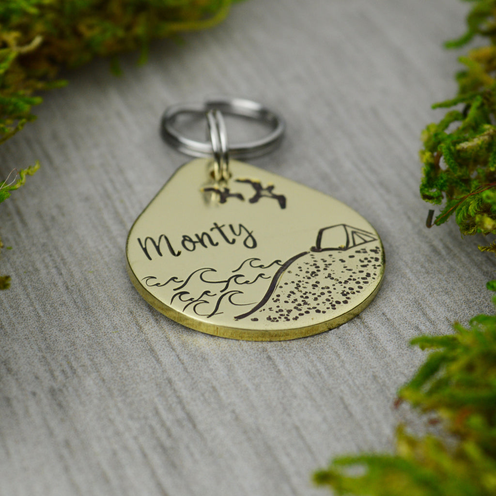 Camping By The Shore Handstamped Pet ID Tag 