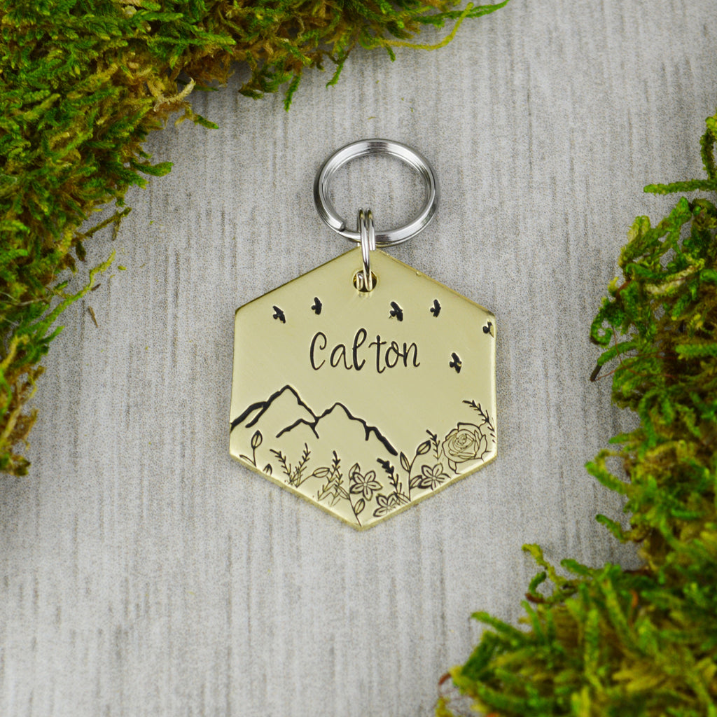 Wildflowers by the Ridge Handstamped Hexagon Pet ID Tag 