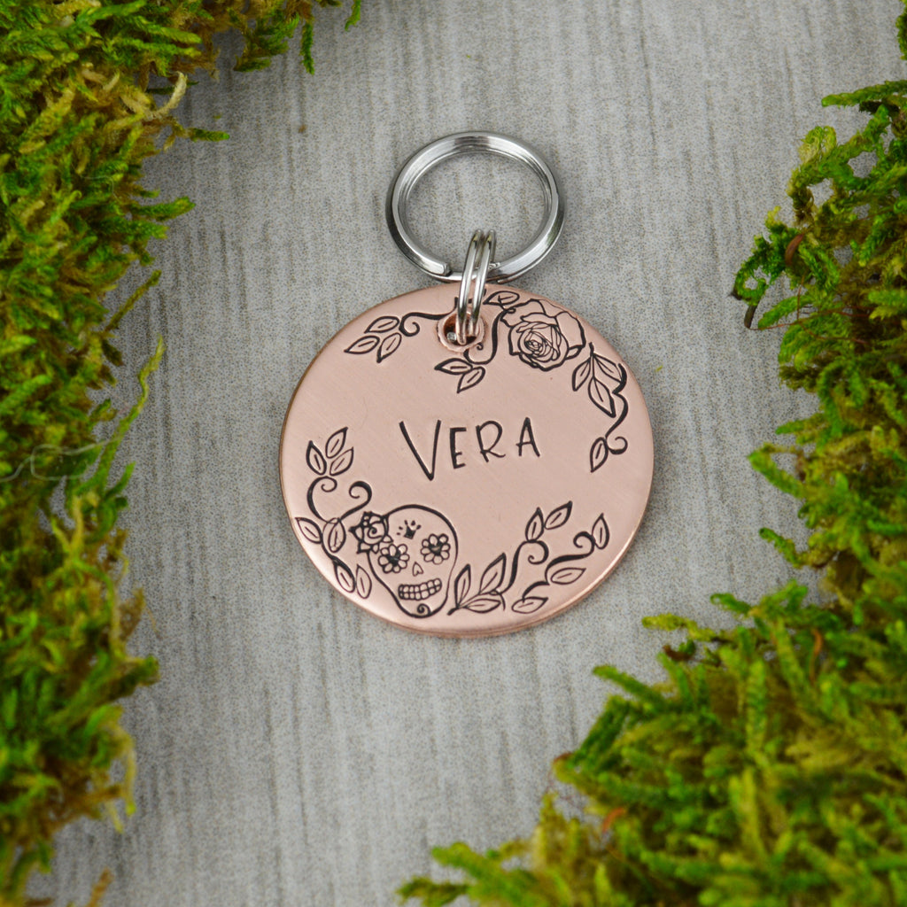 Day of the Dead Handstamped Pet ID Tag 