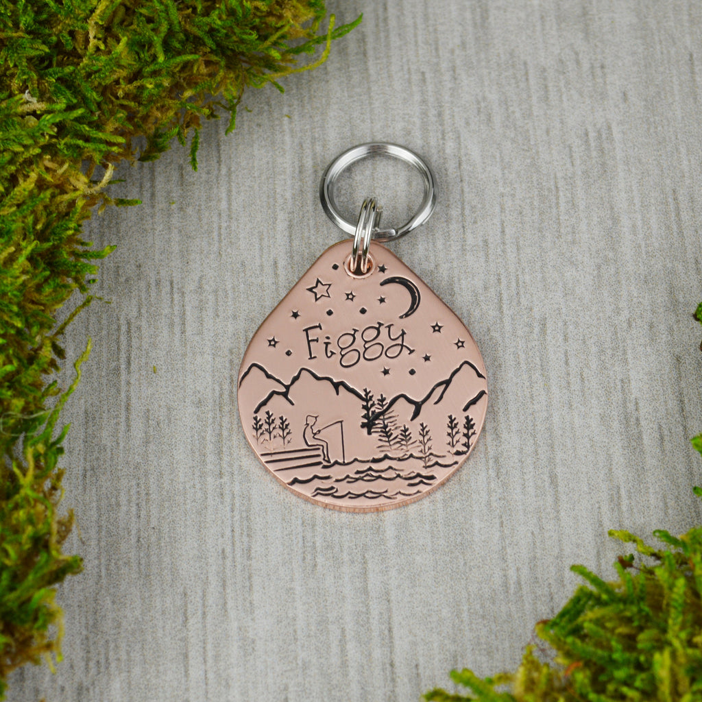 Fishing on the Dock Handstamped Pet ID Tag 