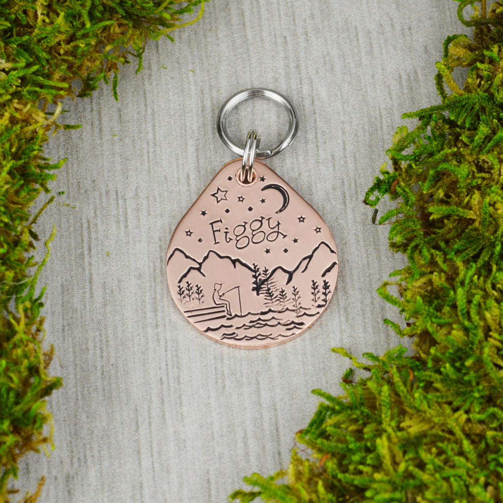 Fishing on the Dock Handstamped Pet ID Tag 