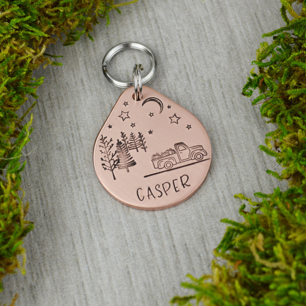 Autumn Evening Handstamped Pet ID Tag 