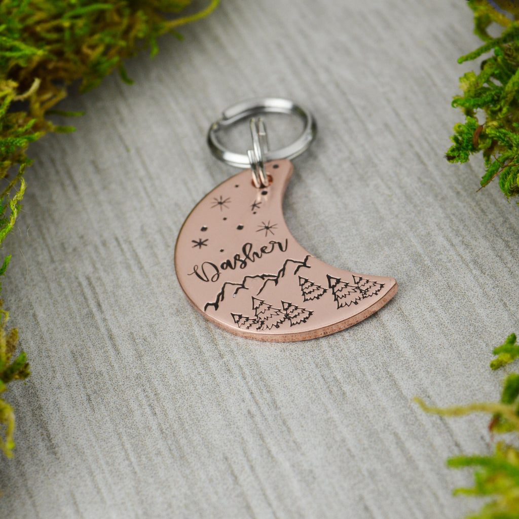 Winter Moon Handstamped Pet ID Tag 