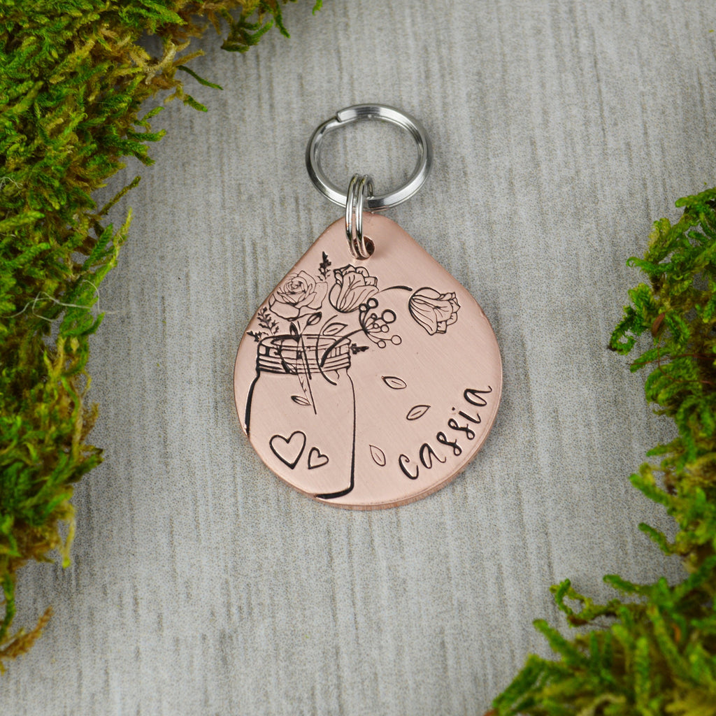 Farmhouse Bouquet Handstamped Pet ID Tag 