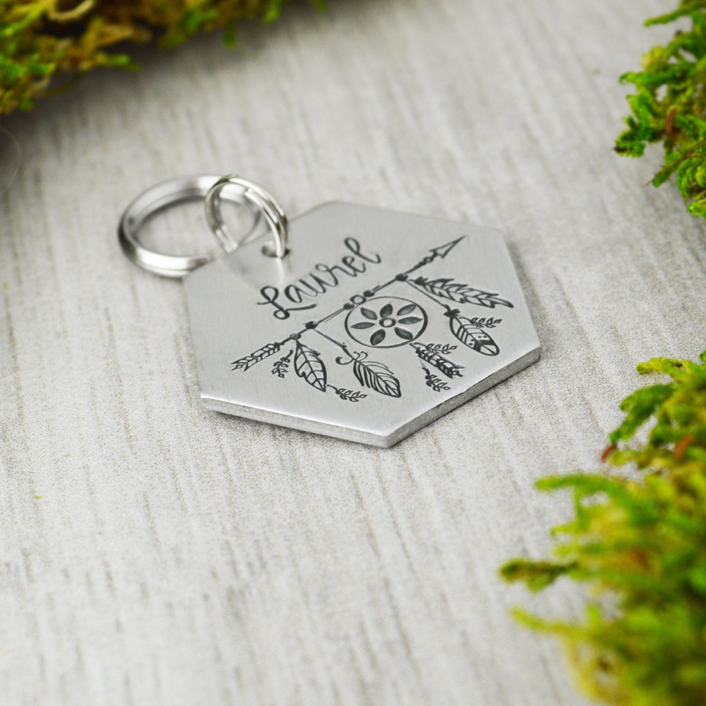 Catching Dreams Handstamped Hexagon Pet ID Tag 