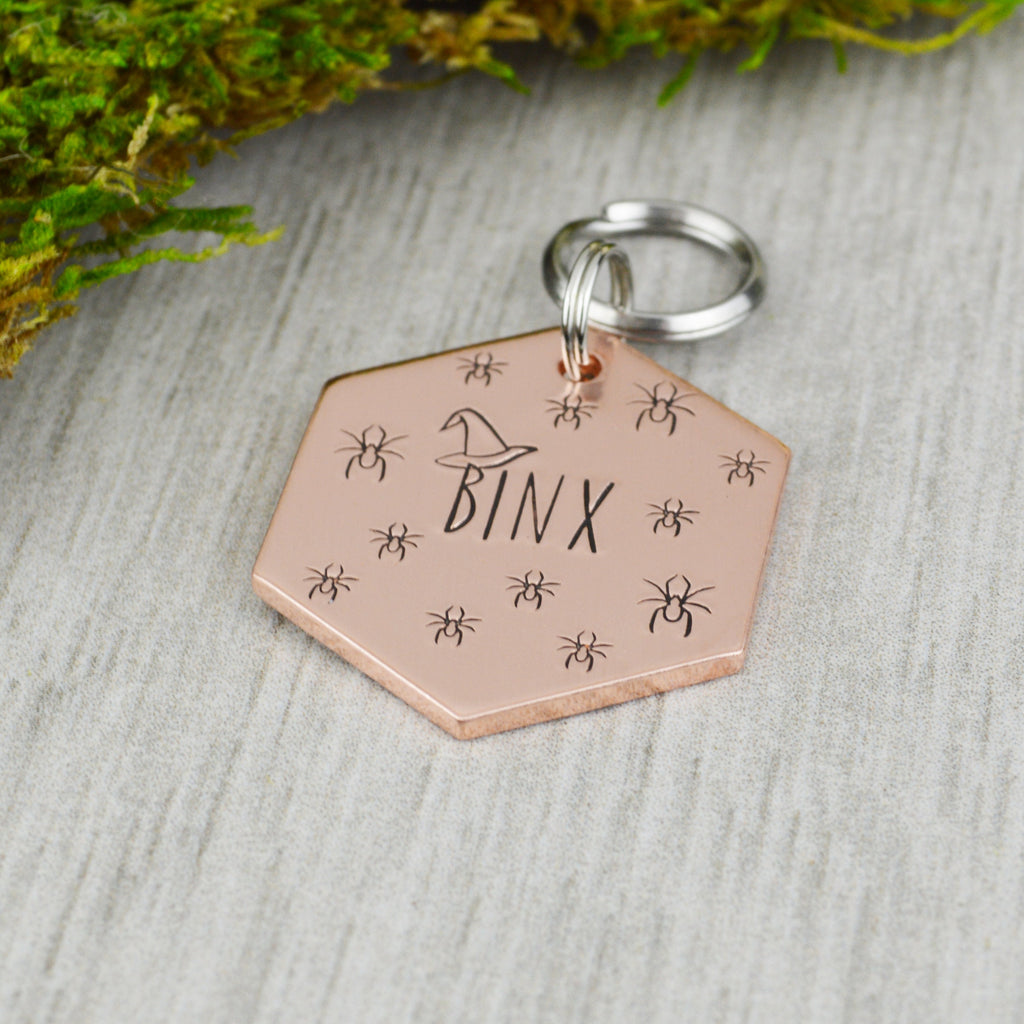 Follow the Spiders Handstamped Hexagon Pet ID Tag 