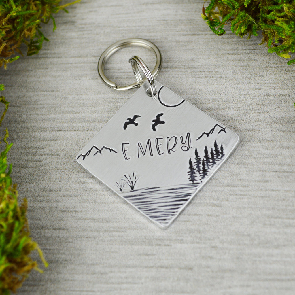 Still Waters Handstamped Square Pet ID Tag 