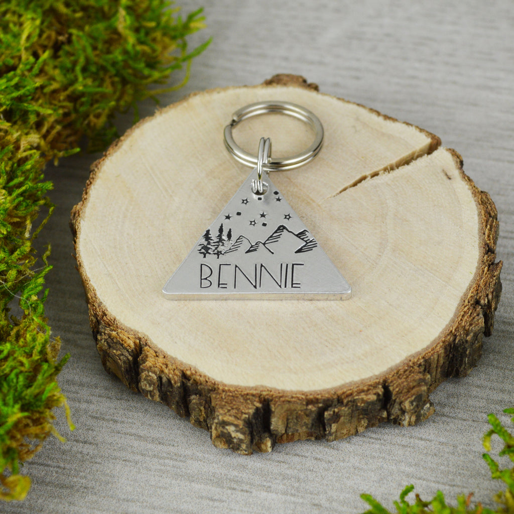 Starry Peaks Handstamped Triangle Pet ID Tag 