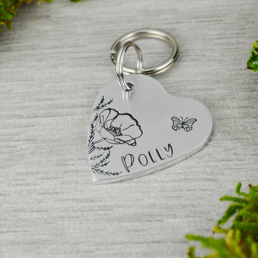 Polly's Poppy Handstamped Square Pet ID Tag 