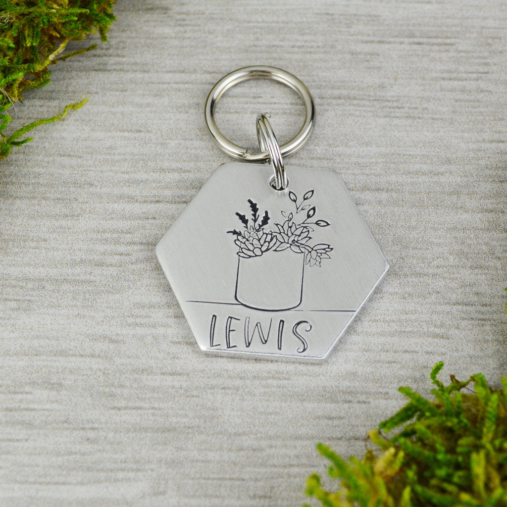Plant Lady Handstamped Hexagon Pet ID Tag 
