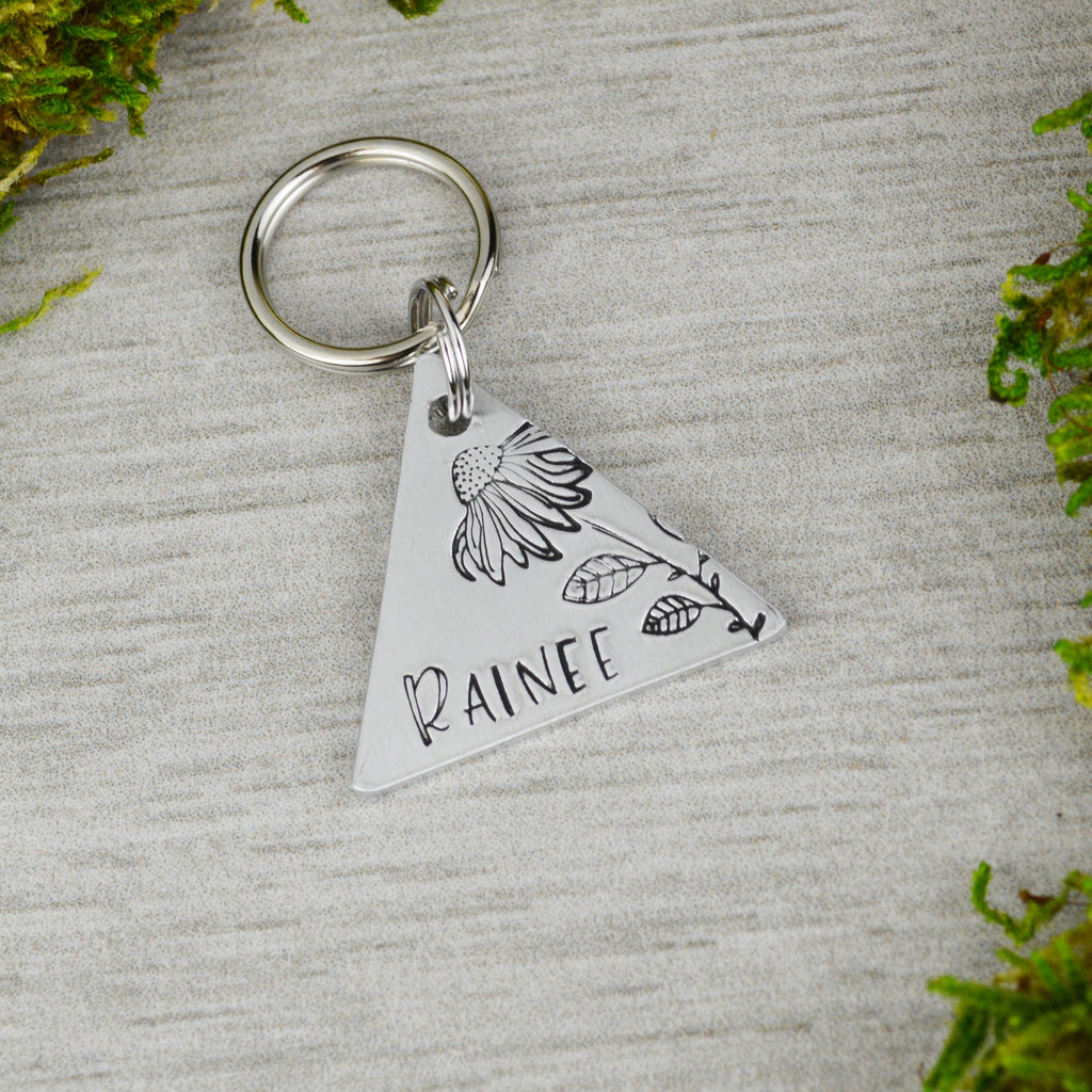Wildflower Handstamped Triangle Pet ID Tag 
