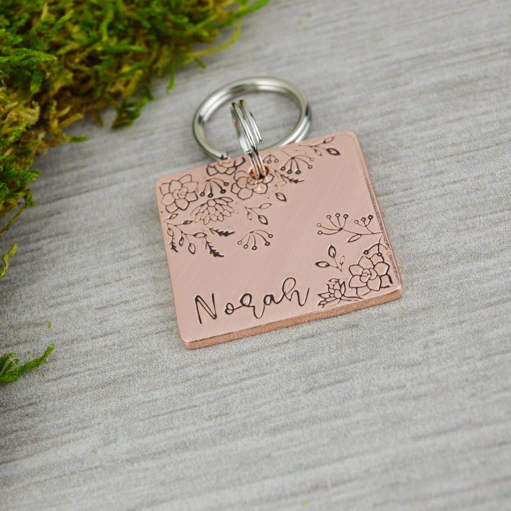Garden View Handstamped Square Pet ID Tag 
