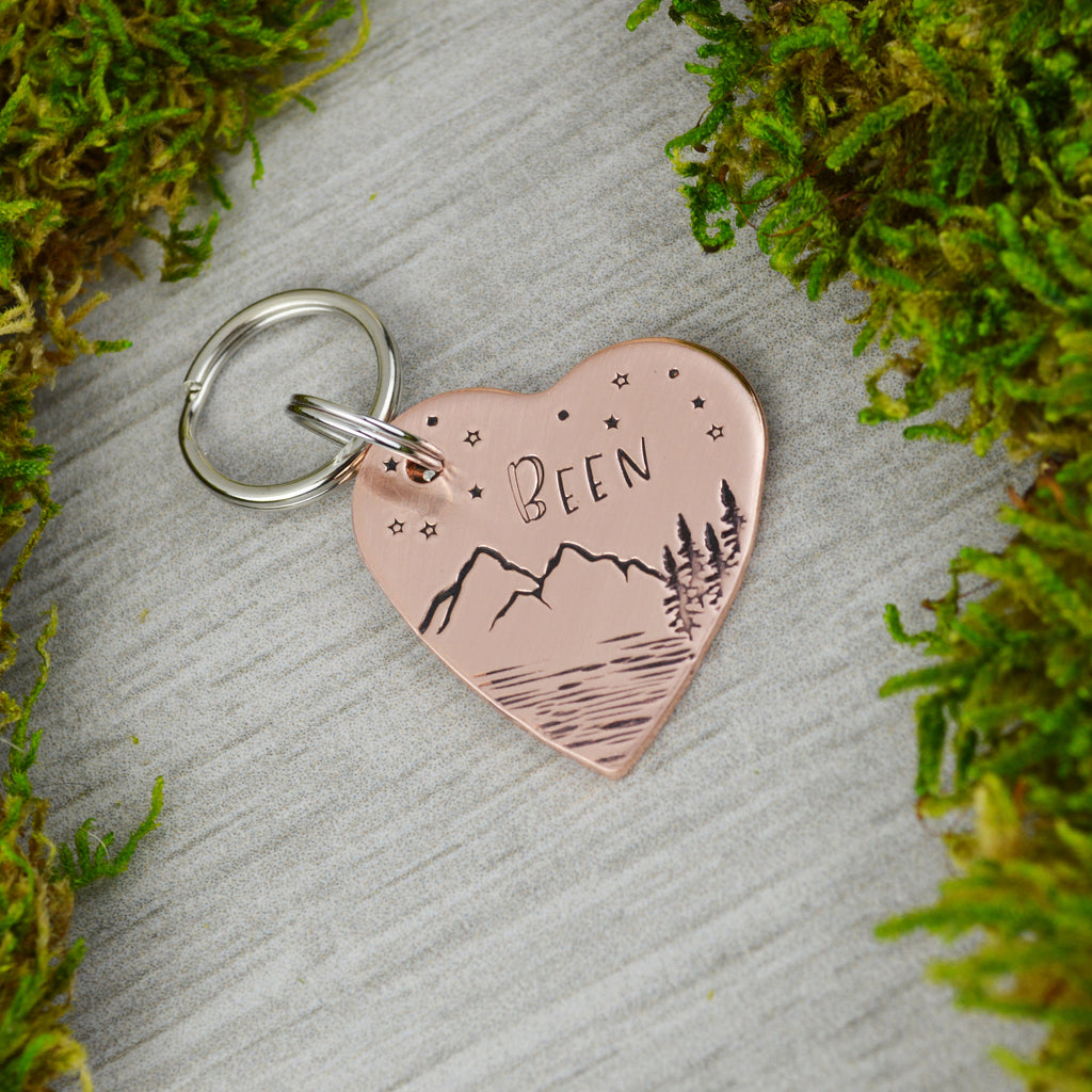 I Heart Adventure Handstamped Square Pet ID Tag 