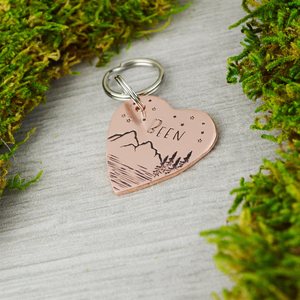 I Heart Adventure Handstamped Square Pet ID Tag 