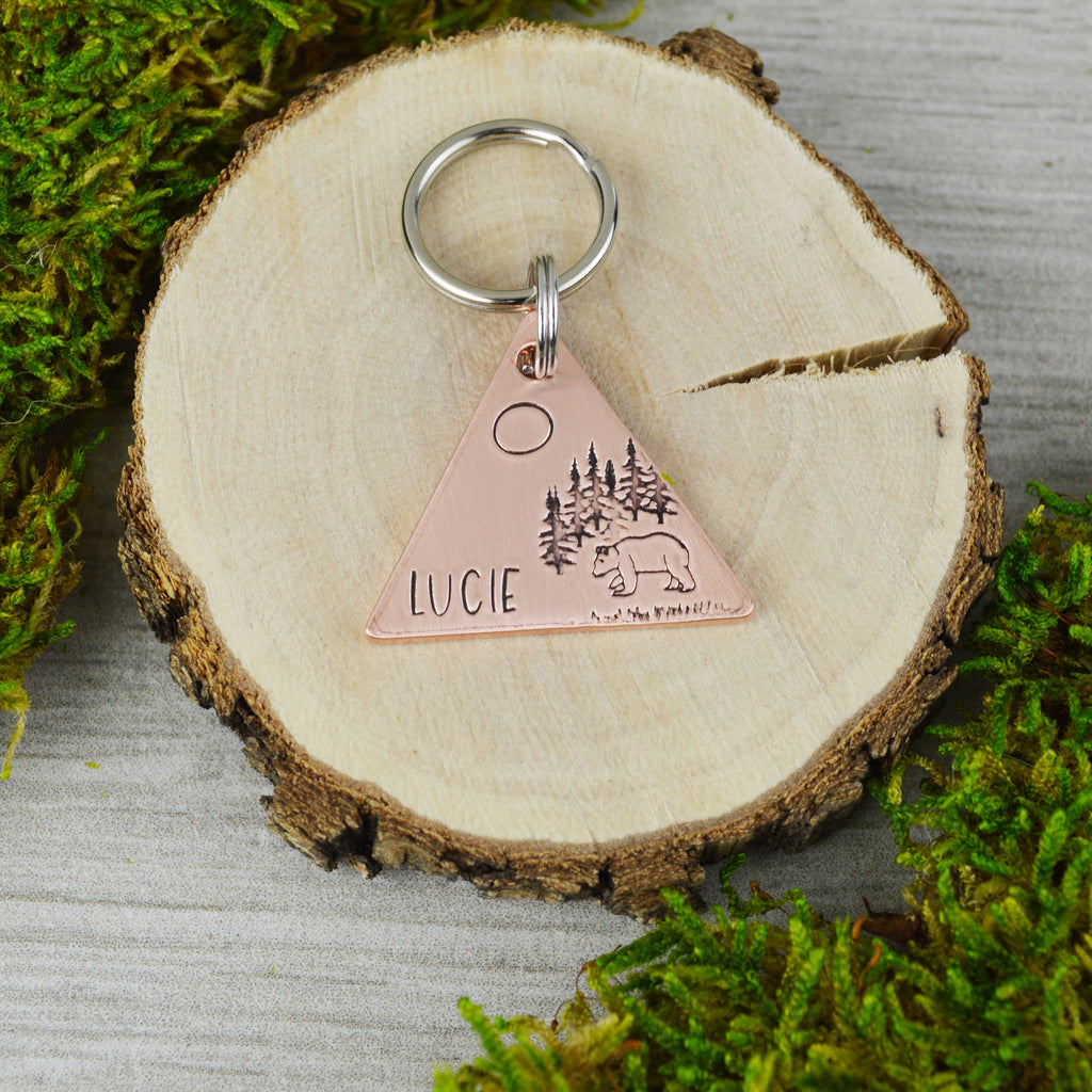 Winter Bear Handstamped Triangle Pet ID Tag 