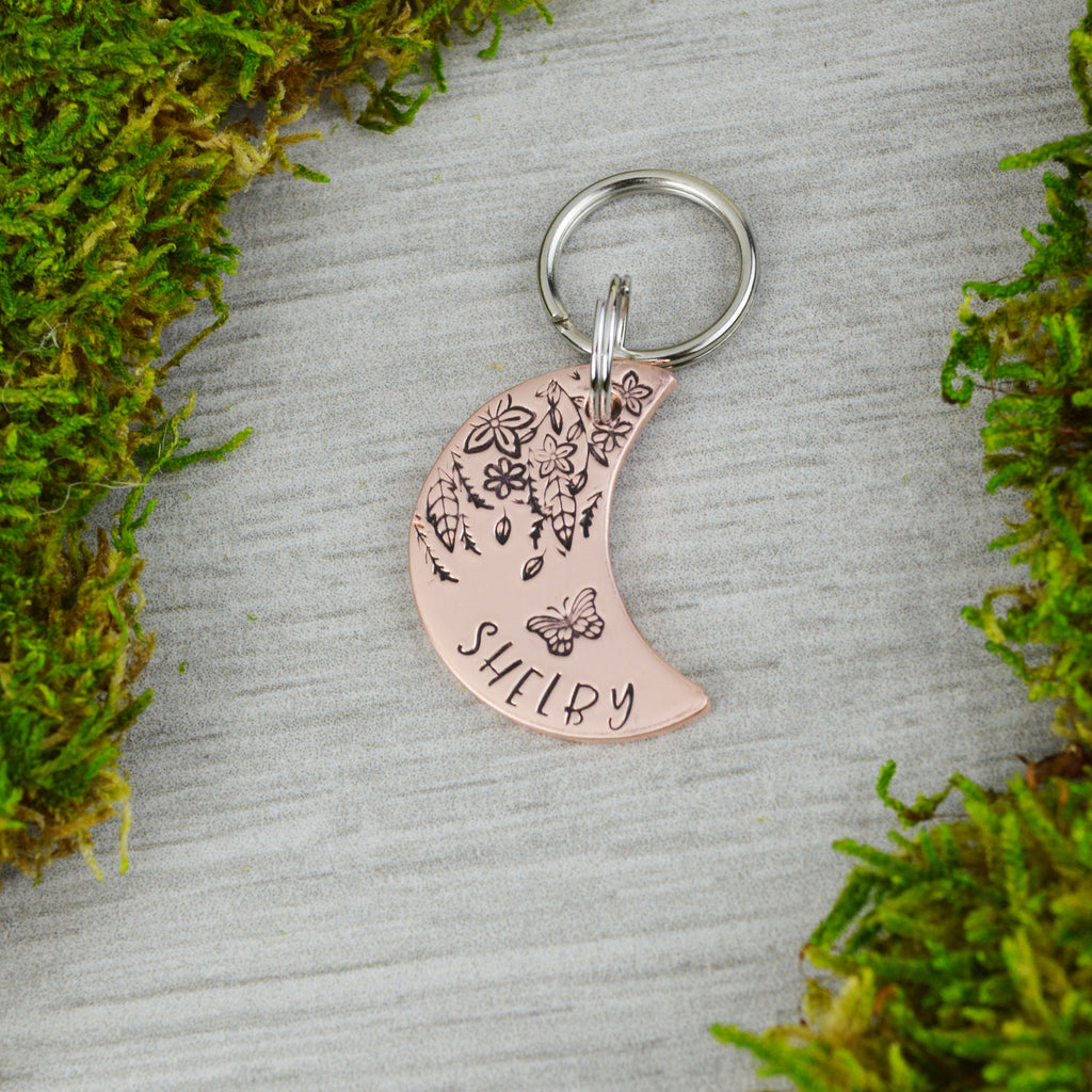 Butterfly Moon Handstamped Pet ID Tag 