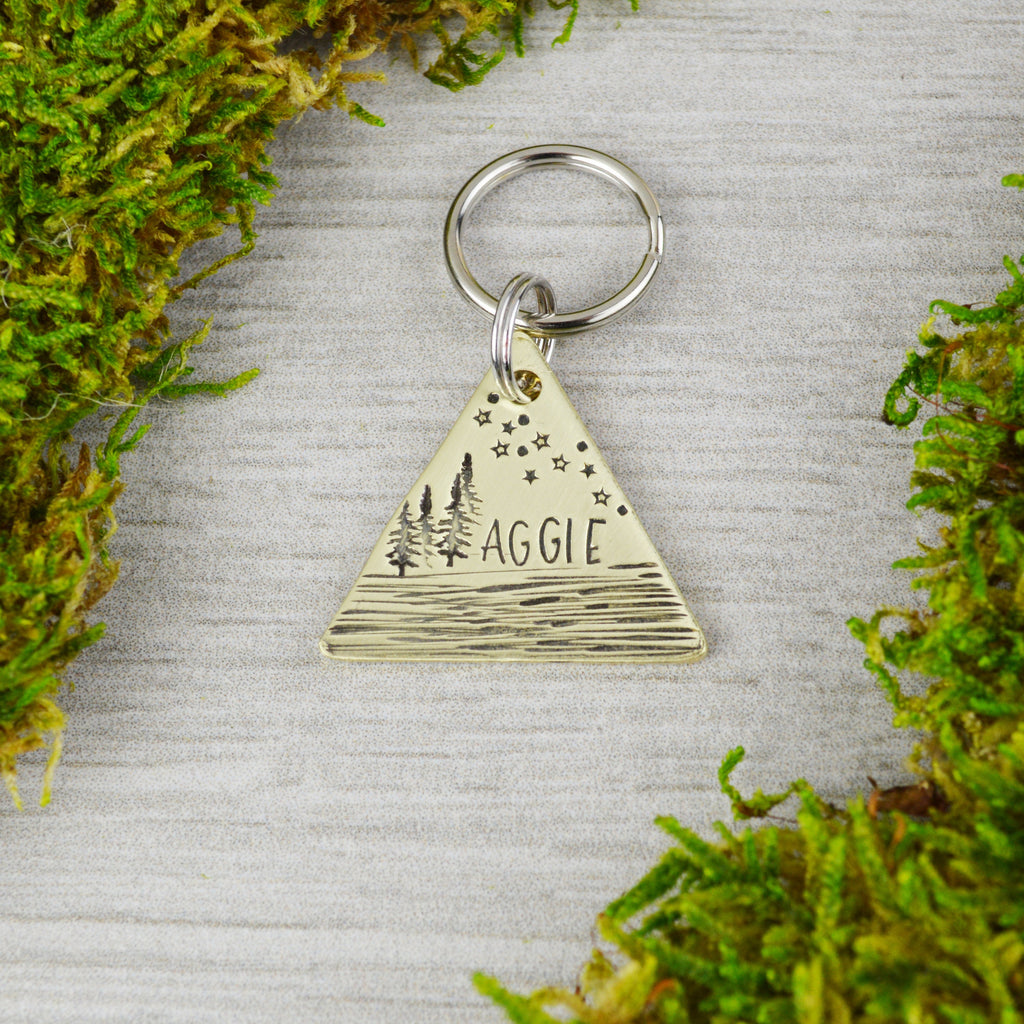 Starry Night on the Lake Handstamped Triangle Pet ID Tag 