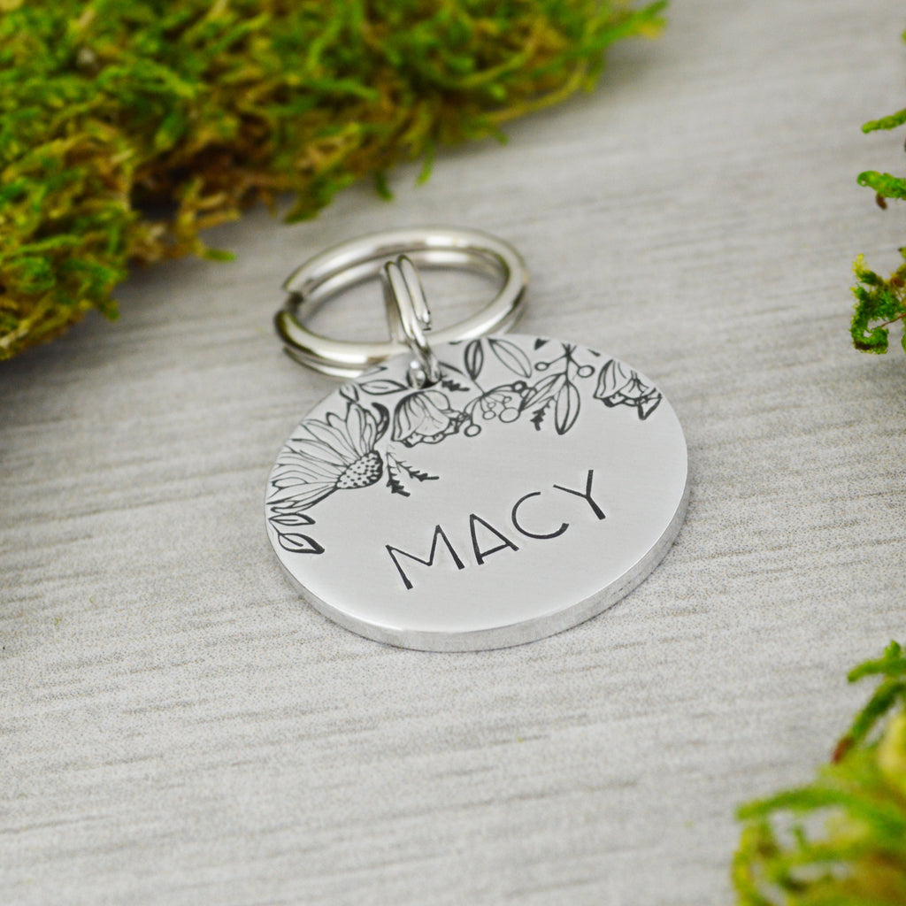 Floral Canopy Handstamped Pet ID Tag 