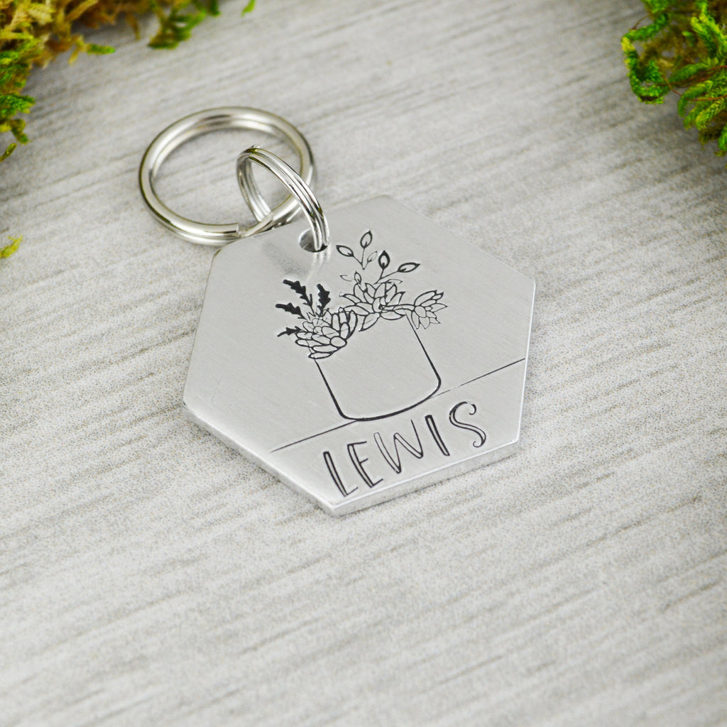 Plant Lady Handstamped Hexagon Pet ID Tag 