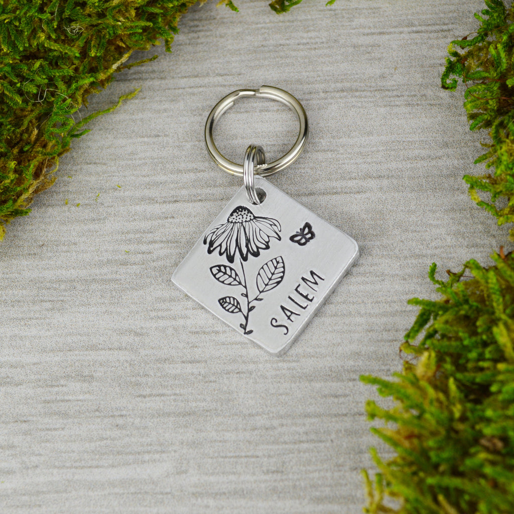 Cone Flower Mini Handstamped Pet ID Tag 