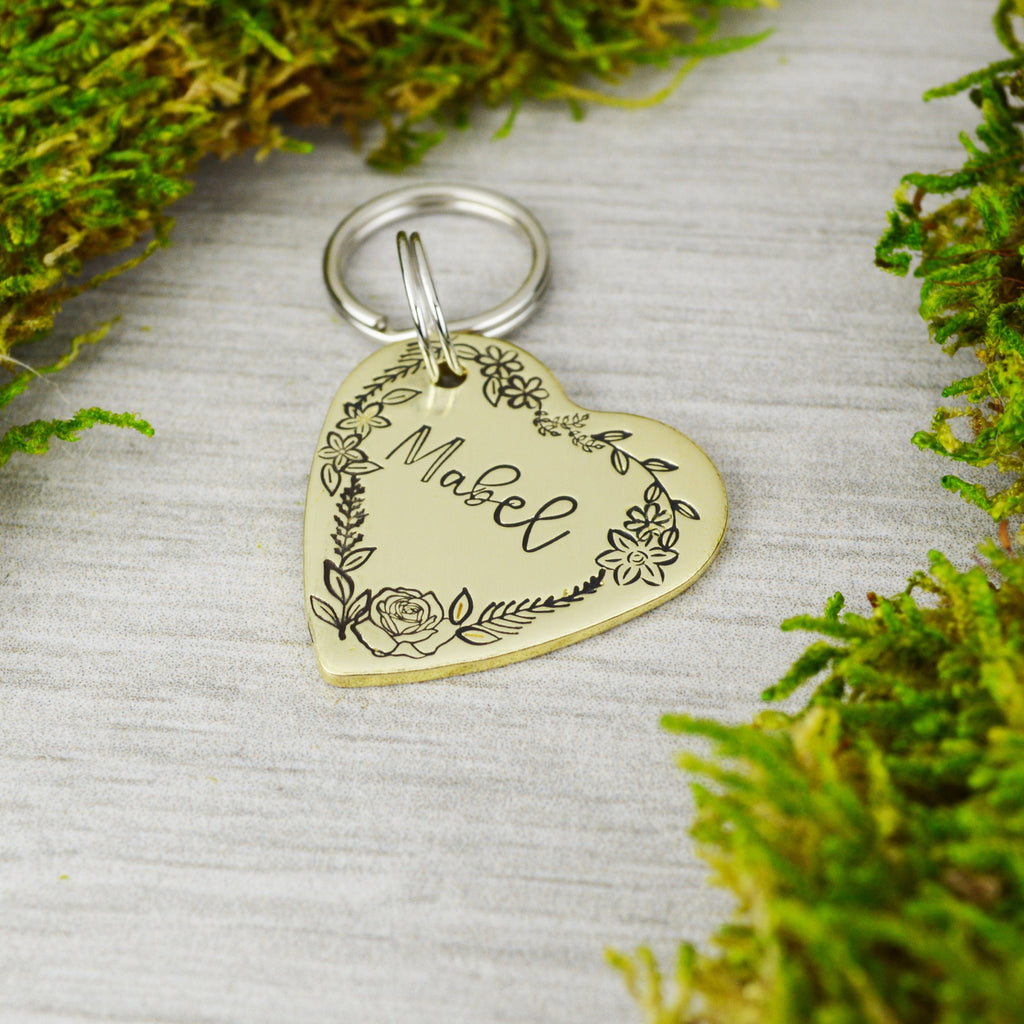 Spring Wreath Handstamped Square Pet ID Tag 