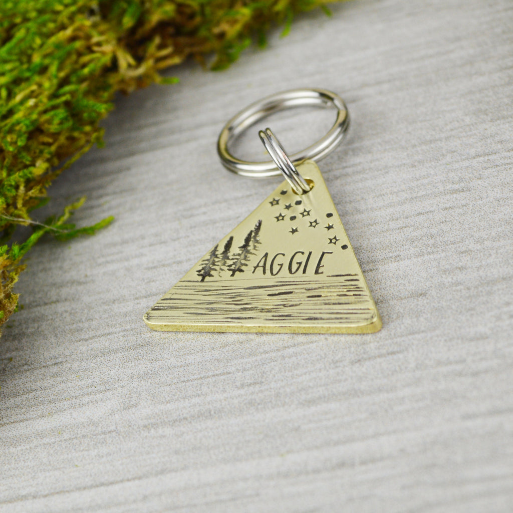 Starry Night on the Lake Handstamped Triangle Pet ID Tag 