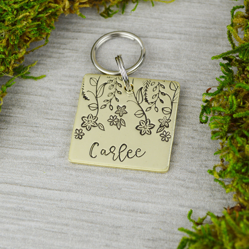 Garden View Handstamped Square Pet ID Tag 