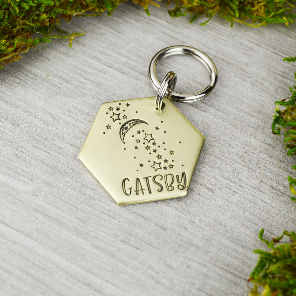 Clear Skies Handstamped Hexagon Pet ID Tag 