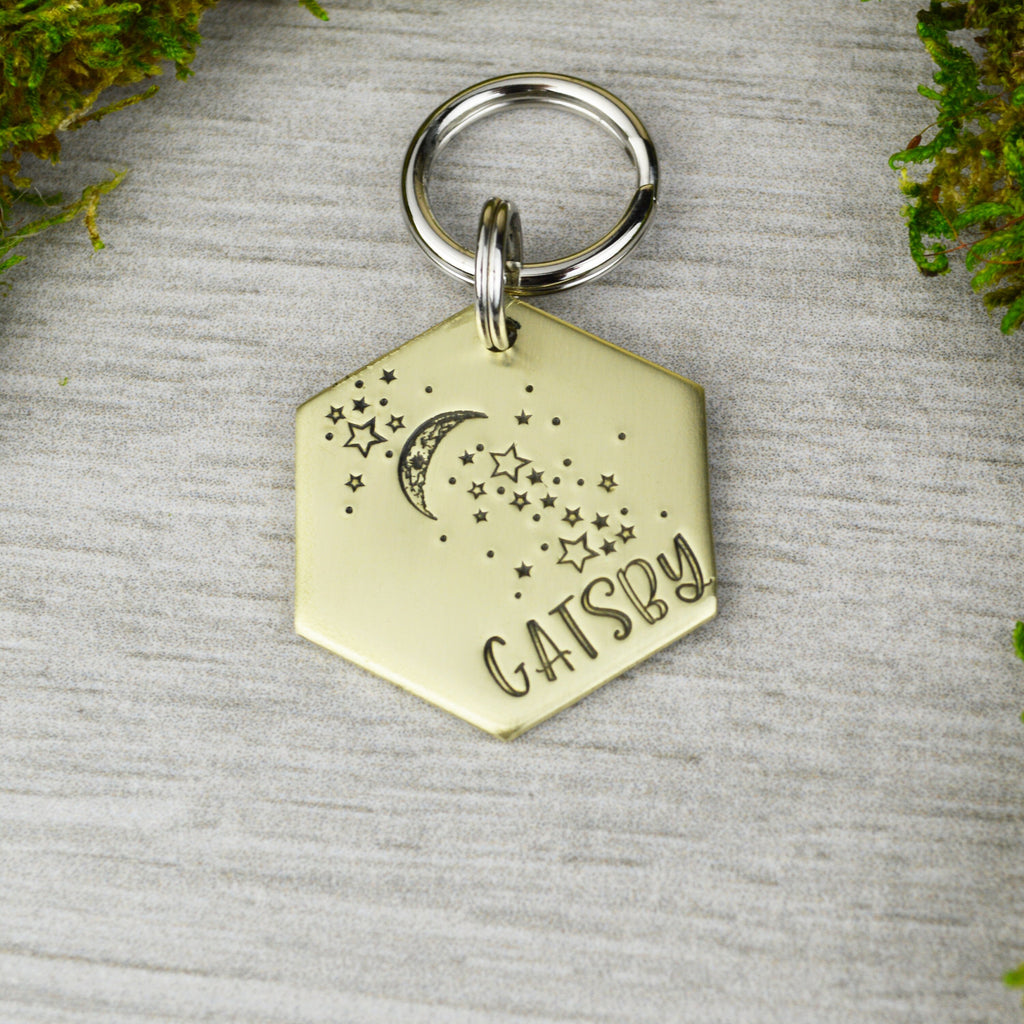 Clear Skies Handstamped Hexagon Pet ID Tag 