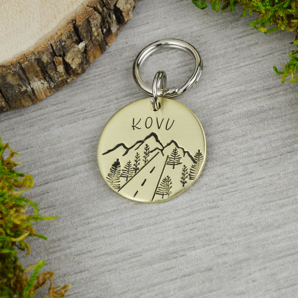 Road to the Peaks Handstamped Pet ID Tag • Personalized Pet/Dog ID Tag • Dog Collar Tag • Custom Engraved Dog Tag