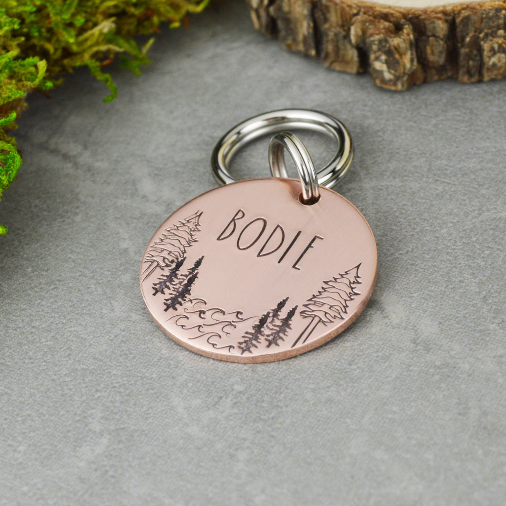 Lake Among the Pines Handstamped Pet ID Tag 