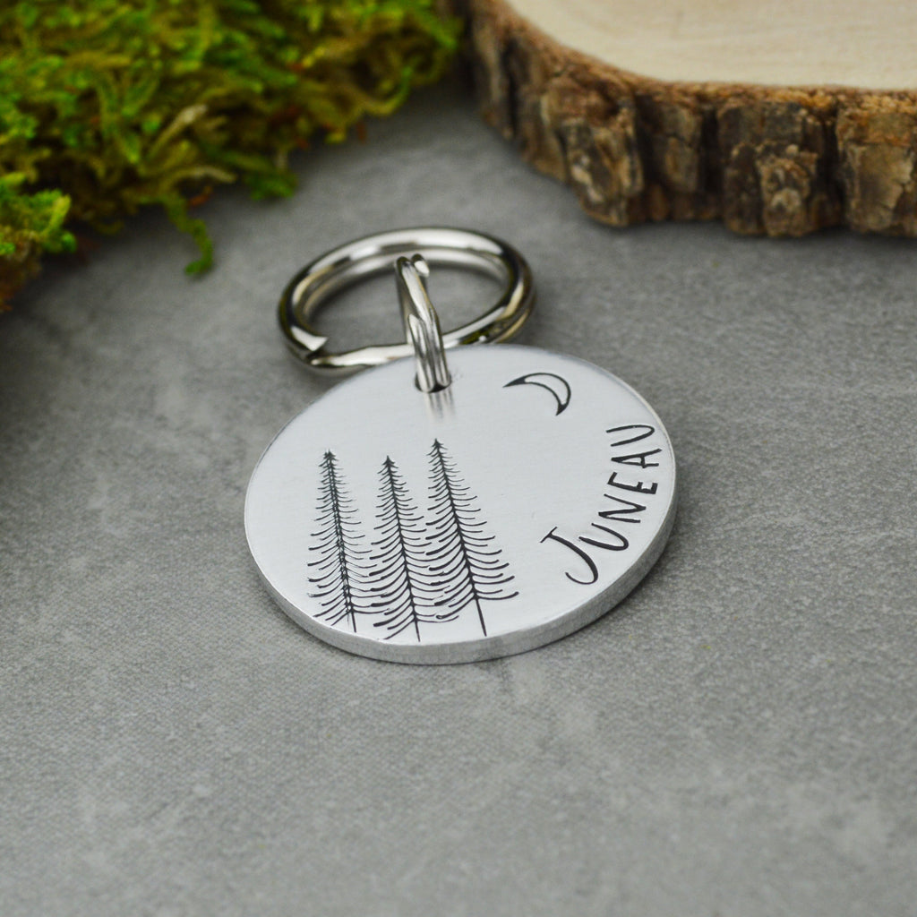 Forest Pines Handstamped Pet ID Tag 