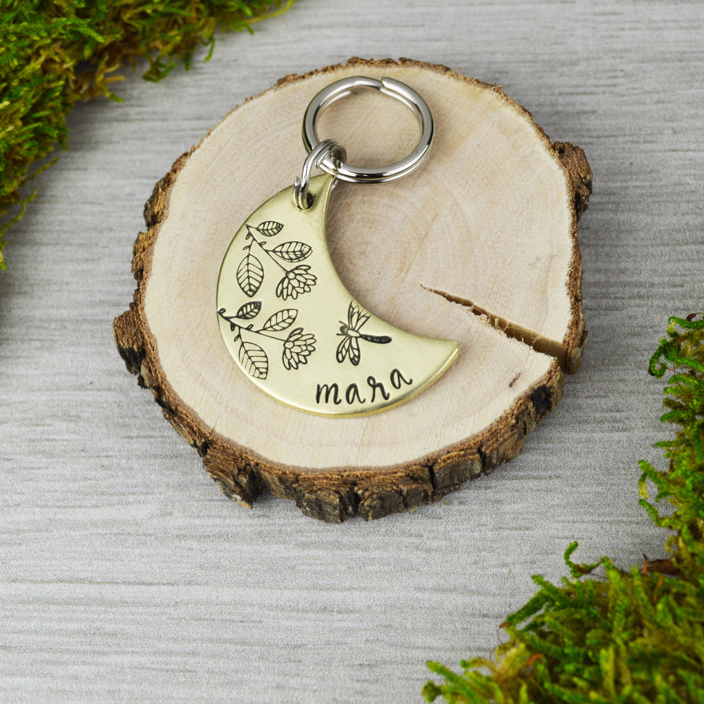 Dragonfly Moon Handstamped Pet ID Tag 