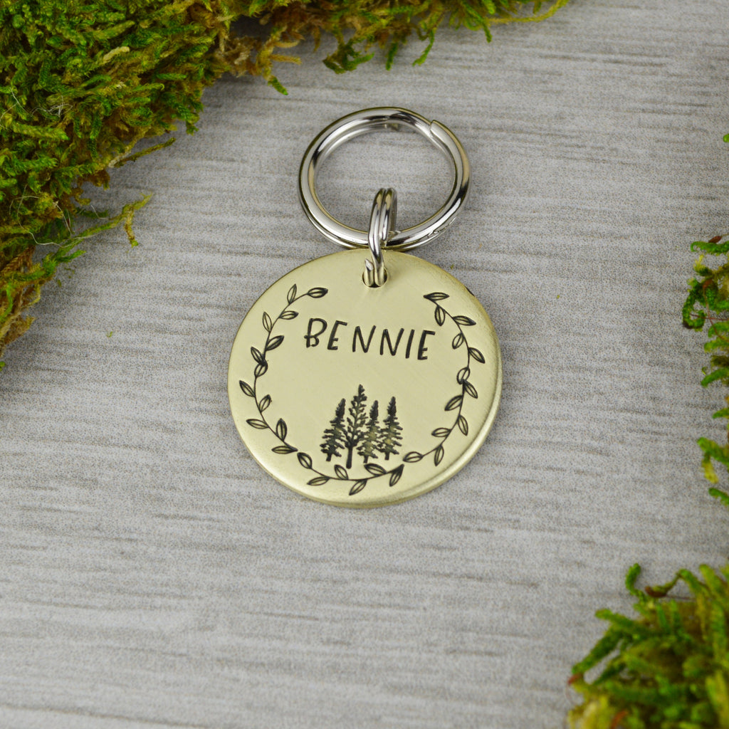 Forest Wreath Handstamped Pet ID Tag 