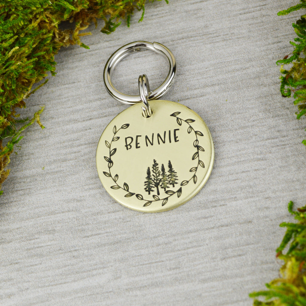 Forest Wreath Handstamped Pet ID Tag 
