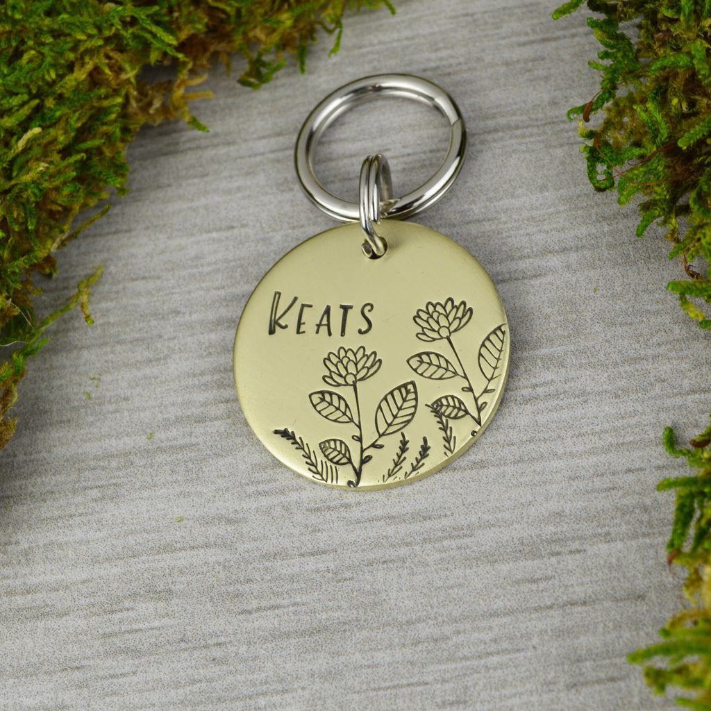 Peony Blooms Handstamped Pet ID Tag 