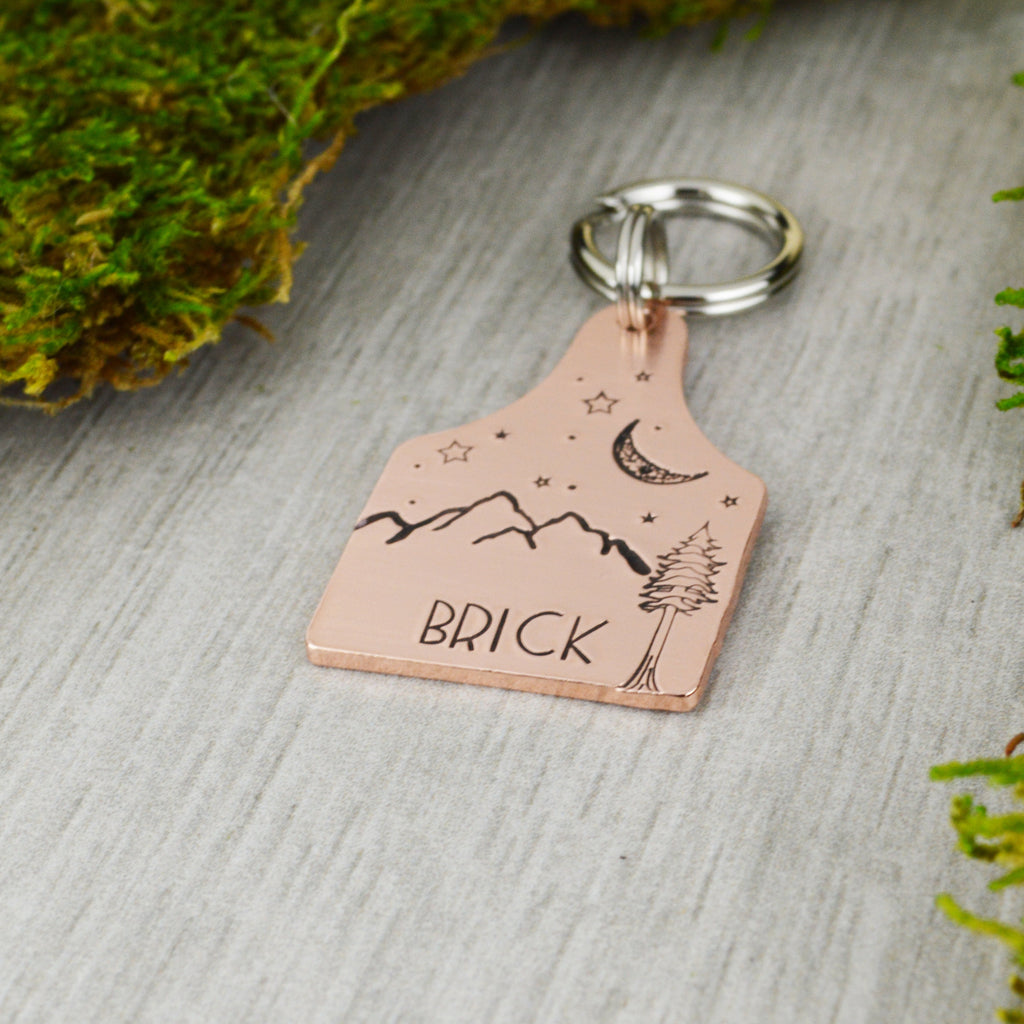 Sequoia Under the Moon Handstamped Pet ID Tag 