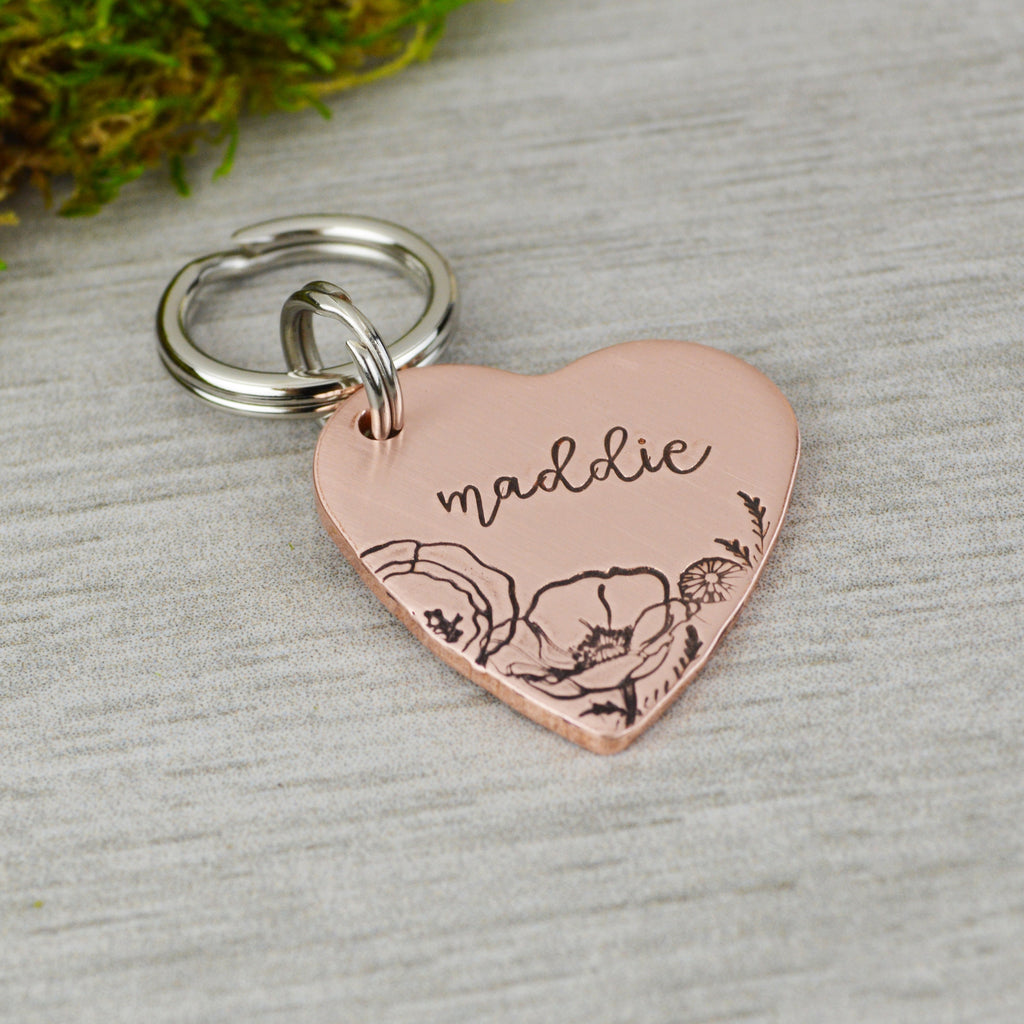 Spring Poppies Handstamped Square Pet ID Tag 