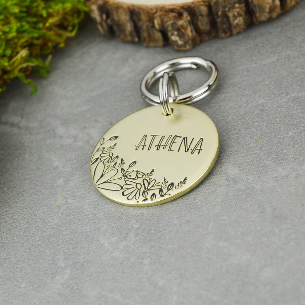 Field of Daisies Handstamped Pet ID Tag 