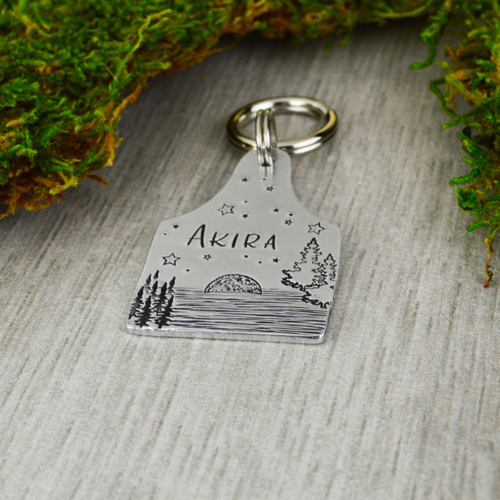 Moon Rise Handstamped Pet ID Tag 