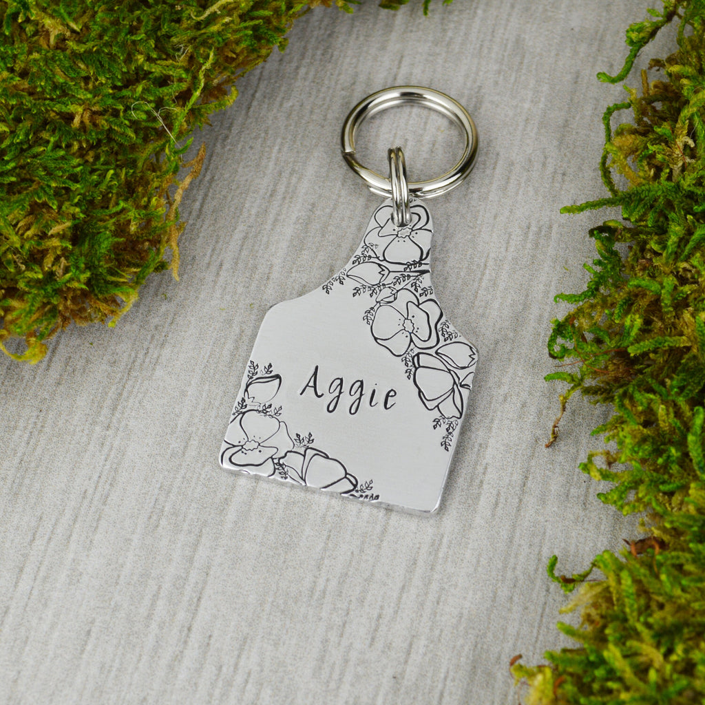 Bouquet of Poppies Handstamped Pet ID Tag 
