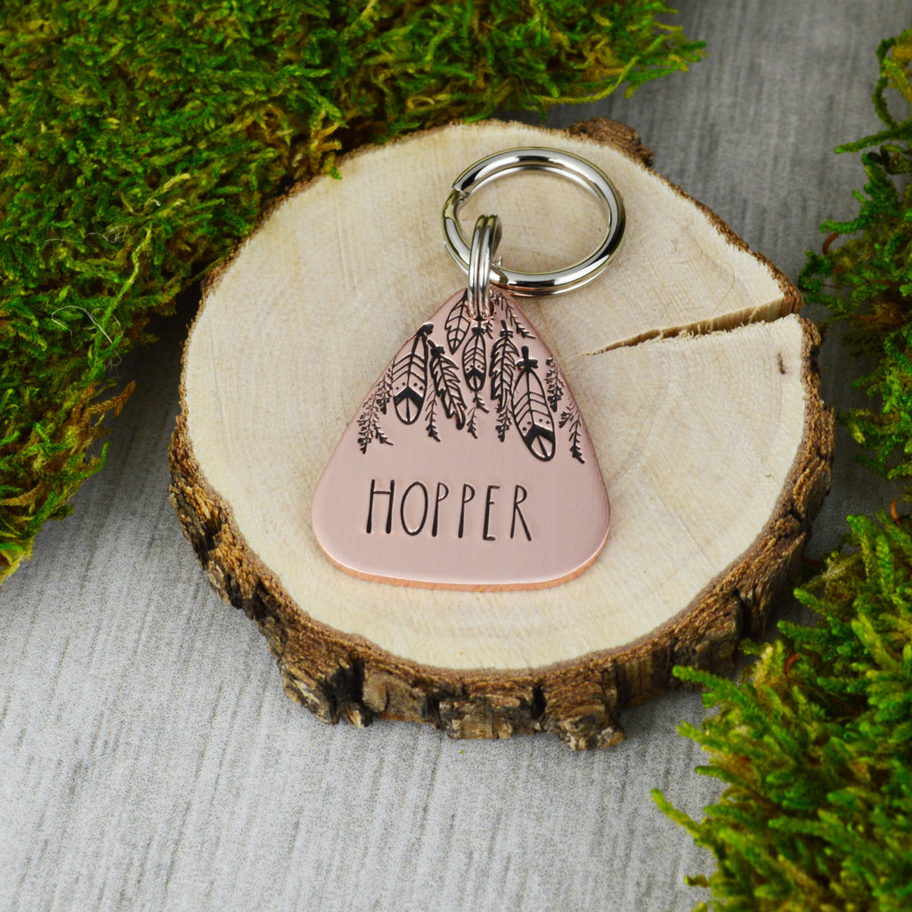 Feather Garland Handstamped Pet ID Tag 