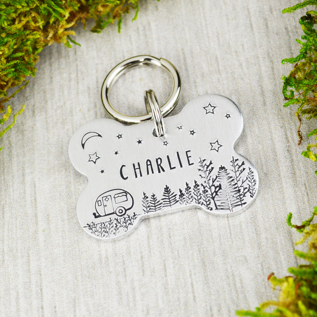 Camping Under the Stars Handstamped Pet ID Tag 