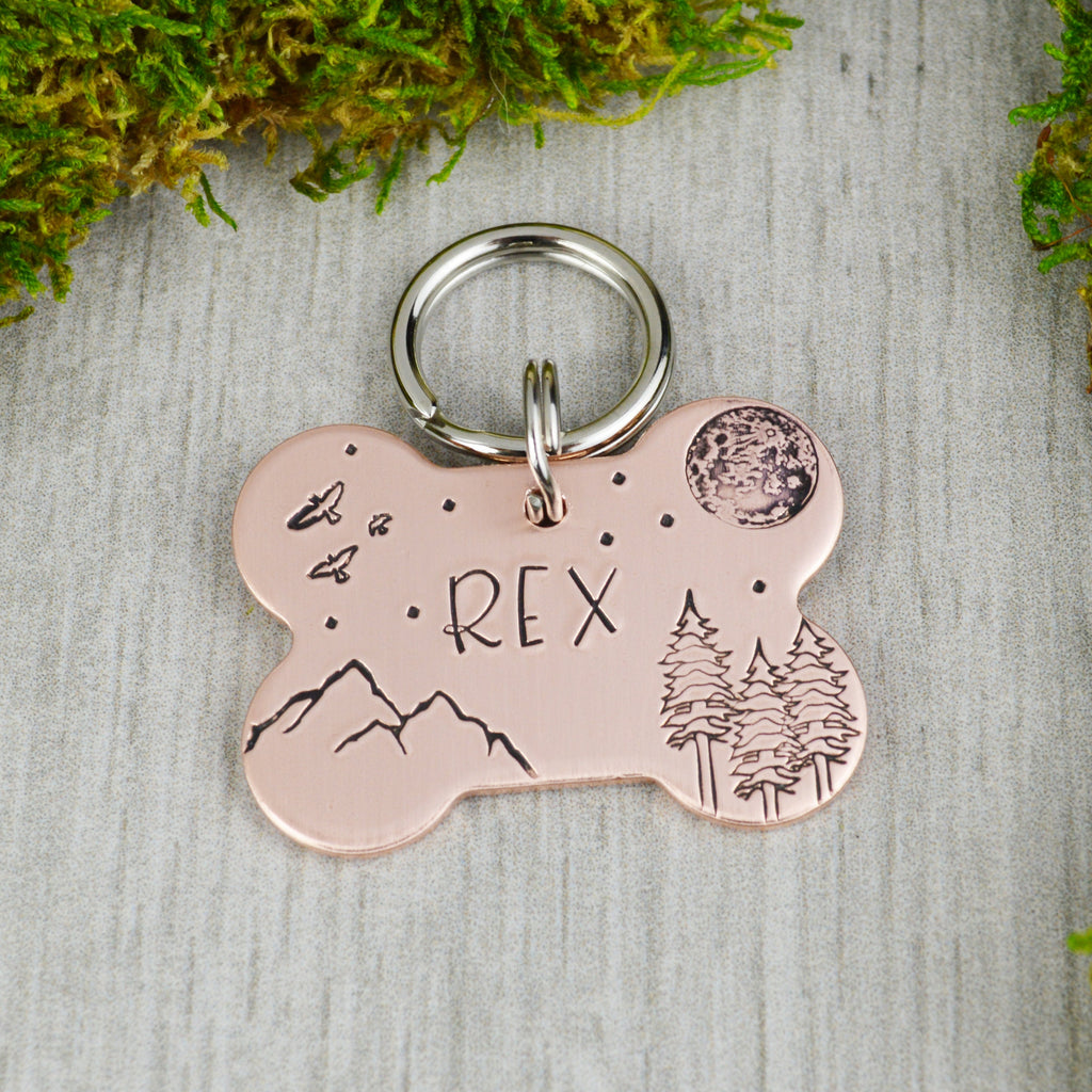 Over the Peaks Handstamped Pet ID Tag 