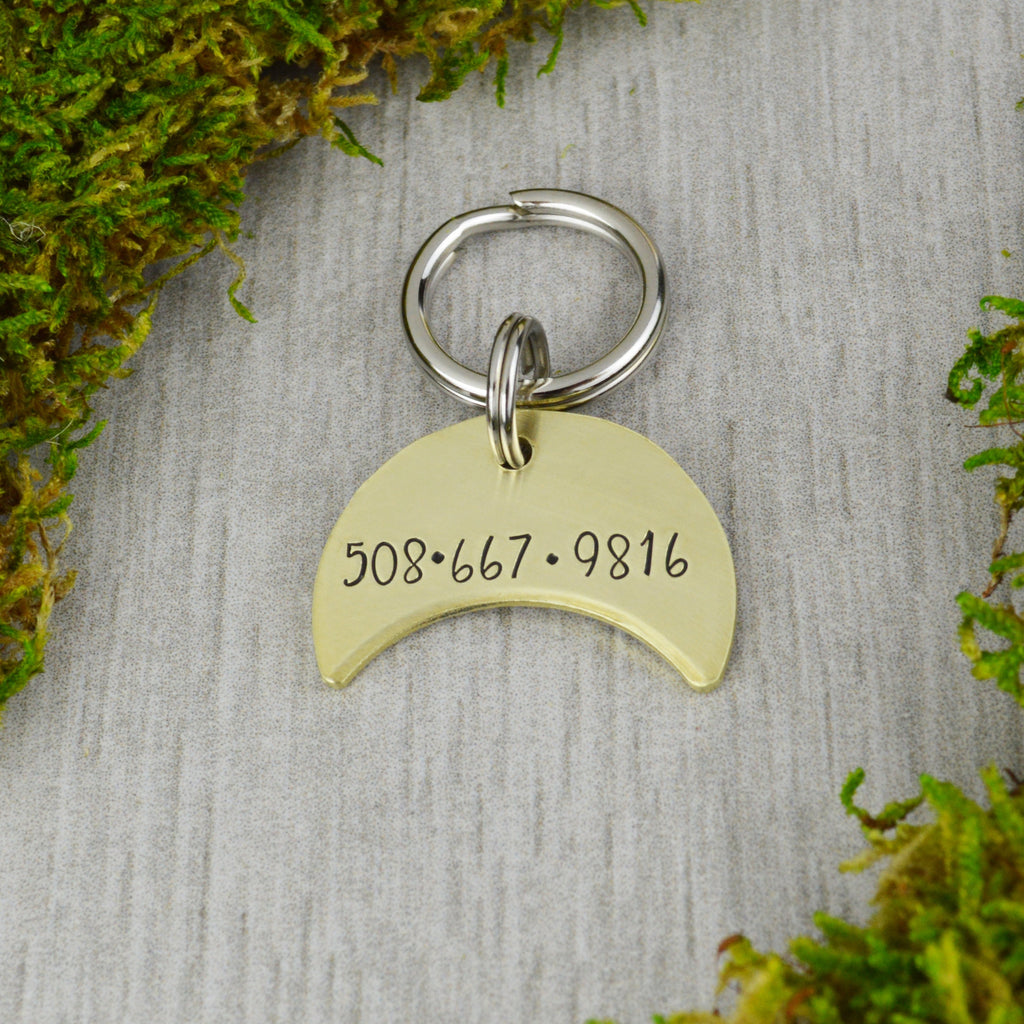 Monstera Moon Handstamped Pet ID Tag • Personalized Pet/Dog ID Tag • Dog Collar Tag • Custom Engraved Dog Tag