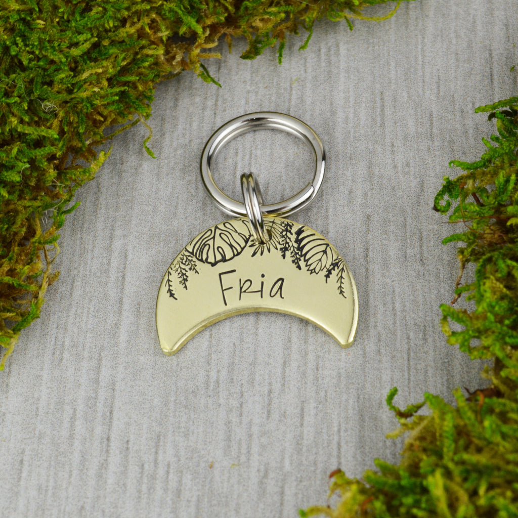 Monstera Moon Handstamped Pet ID Tag • Personalized Pet/Dog ID Tag • Dog Collar Tag • Custom Engraved Dog Tag