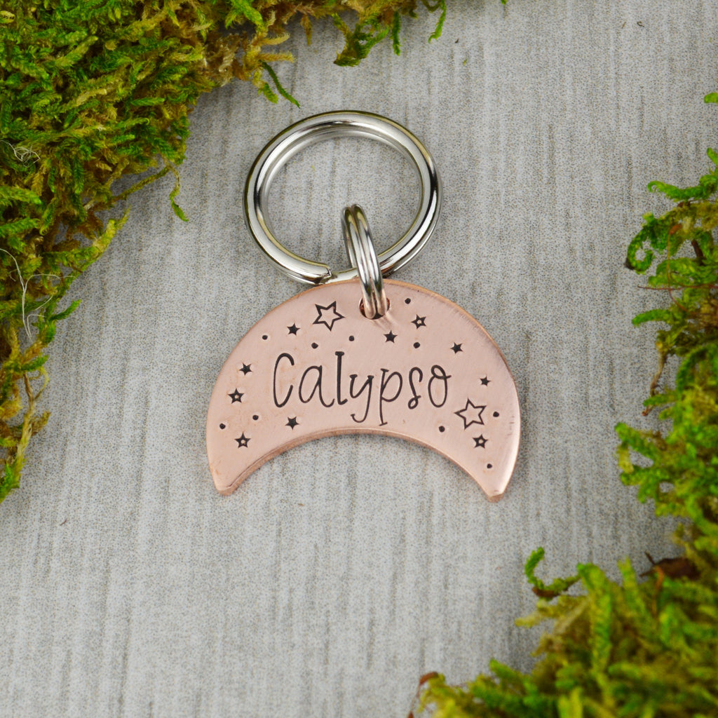 Starry Moon Handstamped Pet ID Tag 
