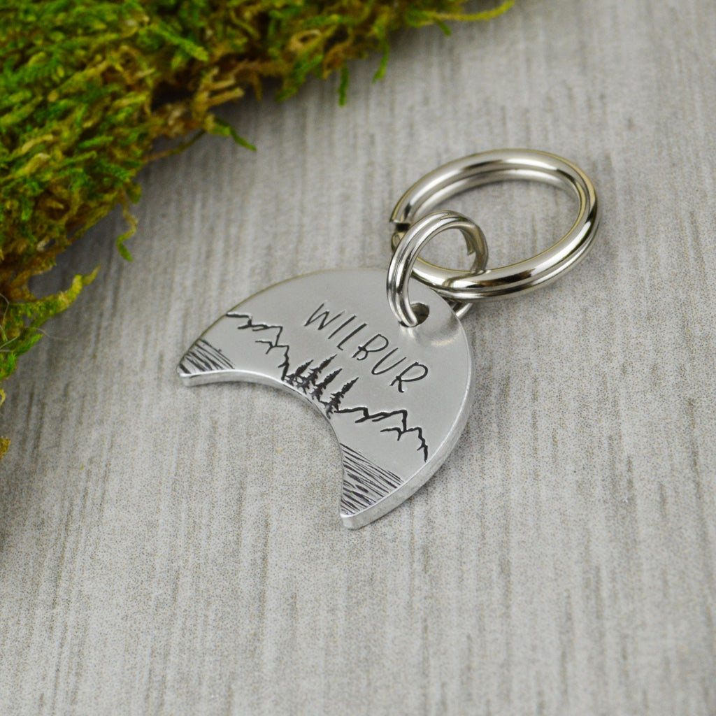 Mountain Moon Handstamped Pet ID Tag 