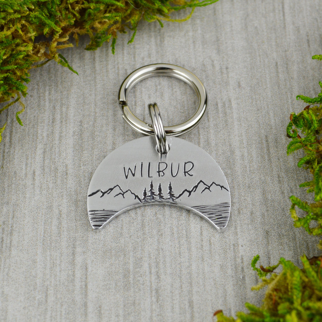Mountain Moon Handstamped Pet ID Tag 
